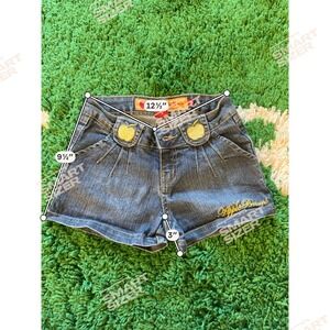 Apple Bottoms Vintage Y2K Rainbow Embroidered Denim Shorts Blue Size 7 Low Rise